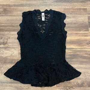 Solemio Elegant Fit and Flare Black Lace Blouse